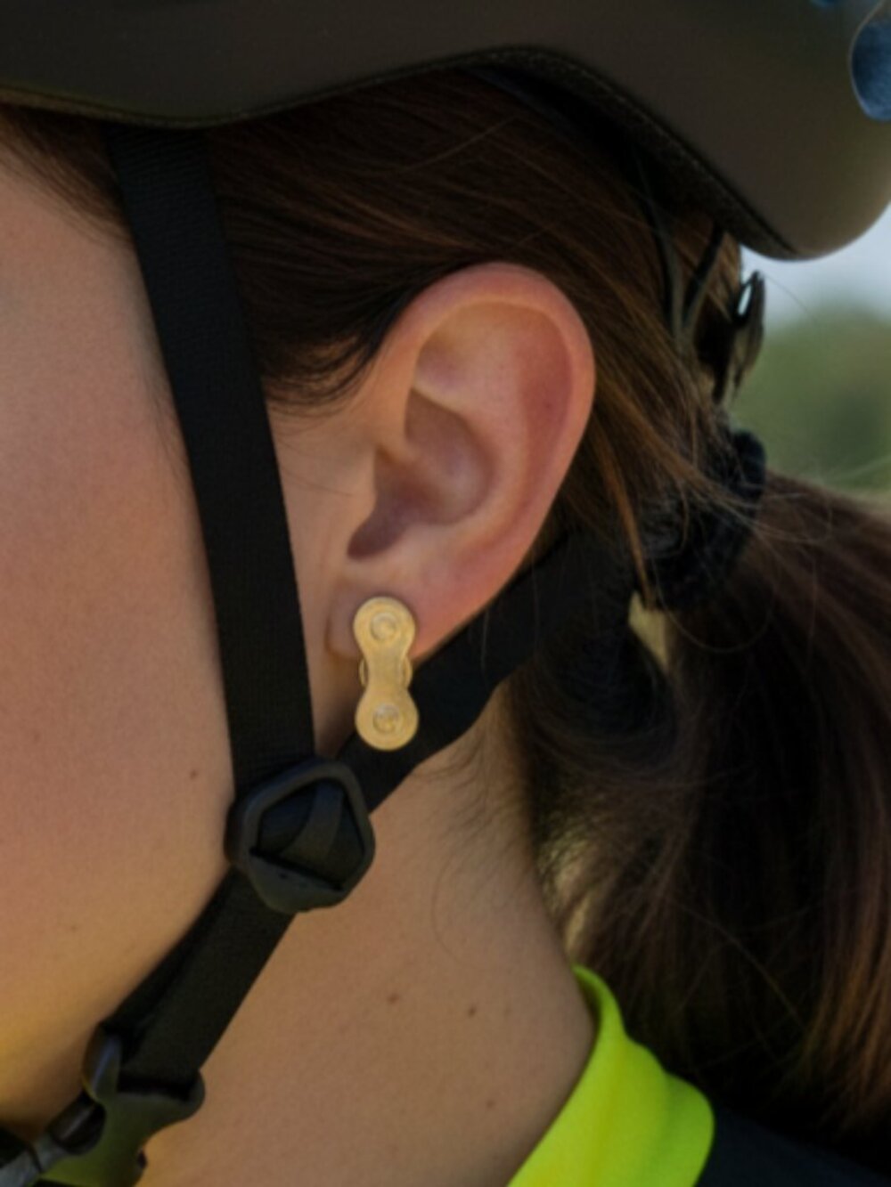 Biker Chain Stud Earrings for Cyclists / Bikers Gold Handmade Craft Jewelry